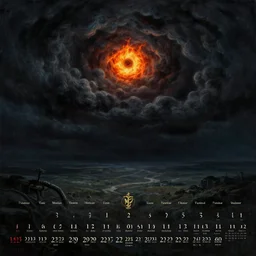 darkness over morder, flaming eye of sauron seen in the dark clouds above. by alan lee, intricate, lord of the rings calendar, smooth, detailed terrain, oil painting, trending artstation, concept art, matte painting