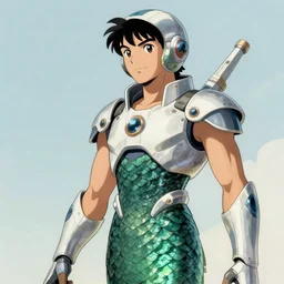 futuristic merman warrior! sci - fi! moebius, milo manara, hugo pratt, french comic art, semi - realistic anime, portrait, beautiful face, symmetrical face, trending on pixiv, detailed, clean lines, sharp lines, crisp lines, award winning illustration, masterpiece, 4 k