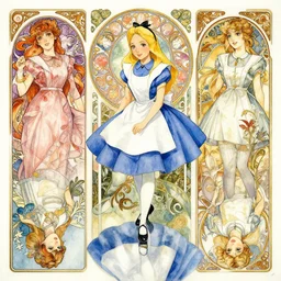 a beautiful insanely intricate watercolor painting of alice in wonderland, reflexions, verry high details, colorfull, by william turner art, by greg rutkowski, by alphonse mucha, by james jean, by rossdraws, by frank franzzeta, by sakimichan, trending on artstation, insanely detailed, masterpiece,
