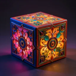 colorful and festive captivating cube. rich vivid colors, ambient lighting, dynamic lighting, 4 k, atmospheric lighting, painted, intricate, highly detailed by charlie bowater
