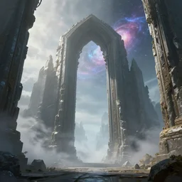 abstract stone portal castlegarden to otherworldly galaxies, ( ( ( fog ) ) ), high sci - fi fantasy, cryengine 8 k render, artwork by world of warcraft mass effect dnd overwatch dark souls, morning light, cold color palette