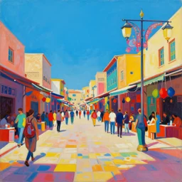 bazaar zouk oriantal multicolorful sky shine place mosquet painting, sunny day, matte painting, bold shapes, hard edges, street art, trending on artstation, by huang guangjian and gil elvgren and sachin teng