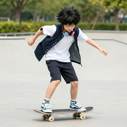 a boy skateboarding in the park, looks like iziku midoriya, fashion photography