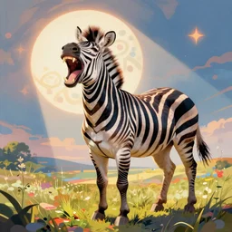 powerful laughing happy zebra in the style of art nouveau. lively. colorful. hd.