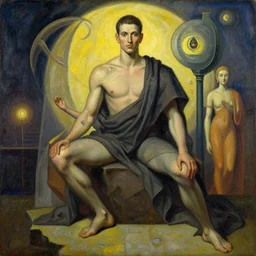 buddhism, male, futurism, painting by greg rutkowski, j. c. leyendecker, artgerm