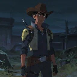 a young black cyberpunk cowboy, tech wear, single subject, scenic full shot, ambient lighting, detailed face, by makoto shinkai, stanley artgerm lau, wlop, rossdraws