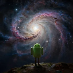 an android admiring a cosmic nebula, by ivan aivazovsky
