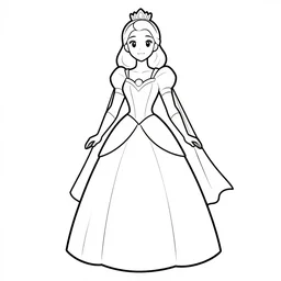 princess superhero, cape, marvel, cape, dress, powerful, beautiful, in the coloring book style, black and white, simplified, minimalist, plain background