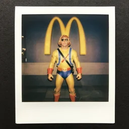 vintage polaroid of he - man in mc donald ’ s during the 5 0 ’ s