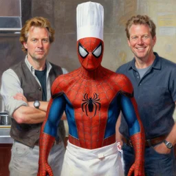 a highly detailed painterly painting of chef peter parker, by james gurney, greg rutkowski, by craig mullins, ( ( ( ( ( spiderman