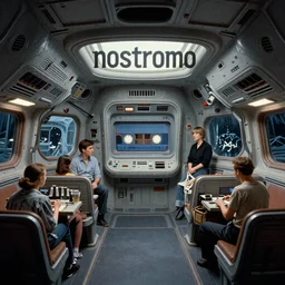 nostromo ship interior, alien 1 9 7 9, cassette futurism. illustration by edward hopper, norman rockwell. film still, 1 6 mm cinematography