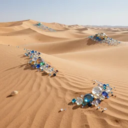 fantasy art of desert with sand made of jewels, jewel sand, sand dunes made of jewels, gems