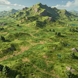 a D&D terrain map above view of a grassy field at the foothills of a mountain, digital art, high quality, beautiful D&D, fantasy art