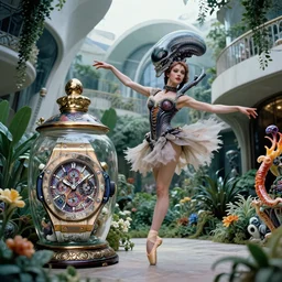 cinestill 8 0 0 t, 8 k, j. j abrams flare ; esoteric ultra realistic cthulhu in hublot ( 1 9 9 0 ) film still garden dance scene in frontiers in porcelain photography fashion magazine june seinen manga portrait edition, hyperrealistic real - life xenomorph holly herndon porcelain occult timepiece in victorian glass jar, pointe pose, eye contact, tilt shift wide shot zaha hadid background