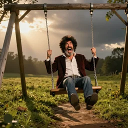 bob ross screaming on a swingset
