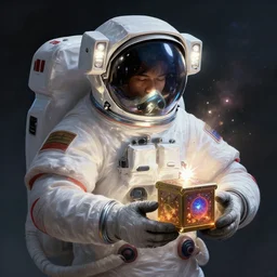 portrait of an astronaut in a space suit holding a magical box, d & d, heartstone, digital painting, volumetric light, intricate, sharp, focus, bloom, illustration, highly detailed, concept art, matte, ruan jia, randy vargas, greg rutkowski