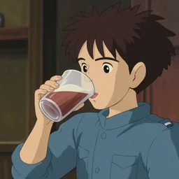 yeat drinking lean from a foam cup, art by hayao miyazaki, studio ghibli film, hi res, 4k, high detail