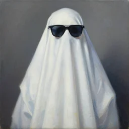 a cloth ghost wearing sunglass, painting by by ralph grady james, jean christian biville