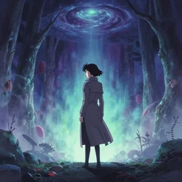 a high definition screenshot from the haunting and surreal science fiction anime anime anime film ; a lone lone single alone!!!!!!! female detective wearing a trenchcoat investigates a strange and ethereal dreamworld, digital painting by ( ( makoto shinkai ) ), moebius moebius, surrealism, trending on artstation