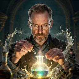 portrait of walter white as an alchemist making potions, alchemy, league of legends amazing splashscreen artwork, dungeons and dragons, splash art, natural light, elegant, photorealistic facial features, intricate, fantasy, detailed face, atmospheric lighting, anamorphic lens flare, cinematic lighting, league of legends splash art, hd wallpaper, ultra high details by greg rutkowski