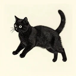 risograph grainy drawing vintage textured of a black cat jumping