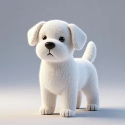 White knitted dog, hyper realistic, volumetric light, octane render