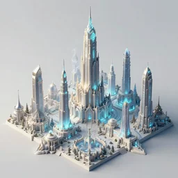 Close hyper-detailed Isometric angle  photo of an elaborate intricate mystical elven fantasy city diorama. Tall skyscrapers. Amazing intriguing fantastic ethereal.