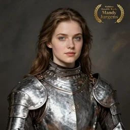Portrait of a medieval warrior, silver armor, high collar, by Mandy Jurgens