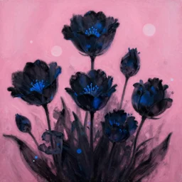 beautiful _ digital _ matte _ whimsical _ painting _ of _ whimsical _ botanical _ illustration _ black _ and _ blue _ flowers _ enchanted _ bokeh _ pink _ background _ dark _ contrast _ by _ and _ - h 7 6 8