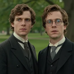 sharp, highly detailed, film from a 2 0 1 9 sci fi 8 k movie, two time travelers appear in a park in 2 0 1 9, a man from 1 9 5 0 and a woman from 1 9 0 0, wearing correct era clothes, atmospheric lighting, in focus, reflective eyes, 3 5 mm macro lens, live action, nice composition