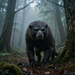 found footage of a mysterious creature in the woods, atmospheric fog