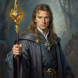 young jeff goldblum as a fantasy wizard, highly detailed painting by john alvin, 8 k
