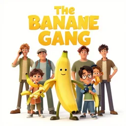 poster for the animation called the banana spline gang, 8 k, hd, dustin nguyen, akihiko yoshida, greg tocchini, greg rutkowski, cliff chiang