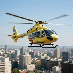 air ambulance circling a city, anamorphic still, ultra realistic
