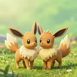 fusion of espeon and umbreon, high octane render 3d, beautiful lighting, gentle, soft grassy background