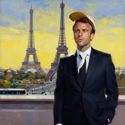 Emmanuel Macron painting Paris in American Psycho (1999)