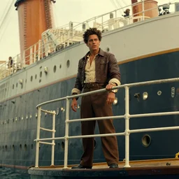 movie still of coco austin, standing on the upper deck outside, titanic ship exterior, directed by Quintin Tarantino