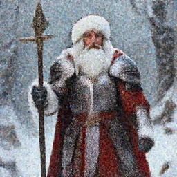 “Medieval Santa Claus in Knight armor in the snow, beautiful Dungeons and Dragons character portrait”