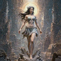 beautiful 3 d model illustration of a asian girl spirit, short dress, bikini, with a monumental city background, poster art by victo ngai, behance contest winner, zbrush, unreal engine, raytracing, octane render, vanitas, wiccan, divine, celestial mood, an ultrafine detailed sculpture by peter mohrbacher, high detail texture, unreal engine, 8 k, photographic quality, ultra hyper realistic quality, 8 k definiton, hyper - realistic, cinematic, cinematic lighting