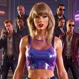 highly detailed portrait taylor swift wearing shiny plastic crop top bladerunner, glistering skin, oiled, in gta v, stephen bliss, unreal engine, fantasy art by greg rutkowski, loish, rhads, ferdinand knab, makoto shinkai and lois van baarle, ilya kuvshinov, rossdraws, tom bagshaw, global illumination, radiant light, detailed and intricate environment