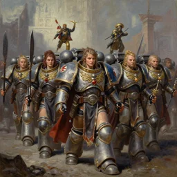 Sisters of Battle marching forward, epic fantasy art, Warhammer 40k, 4k oil on linen by wlop, artgerm, andrei riabovitchev, nuri iyem, james gurney, james jean, greg rutkowski, highly detailed, soft lighting 8k resolution