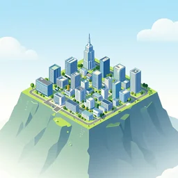 isometric city on the top of a mountain, Japan