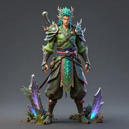 full body front view portrait of, druidic nature ninja samurai, character design, correct anatomy, concept art, digital illustration, ray tracing, ultra detailed, fantasy, neon lighting, intricate and highly detailed, coloured with lots of colour, pose, fantasy, sharp focus,
