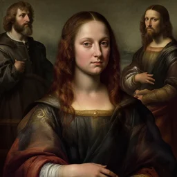 Trending on Artstation. Full Color A.I. Upscale enhanced 4k High Detail HDR Beautiful Female portrait by Tintoretto, Titian, Albrecht Dürer, Hieronymus Bosch, Giotto, Sandro Botticelli, Donatello, Raphael, Michelangelo, and Leonardo da Vinci.