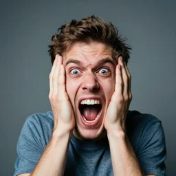 crazy man With wide Open eyes screaming having a panic Attack on psychedelics