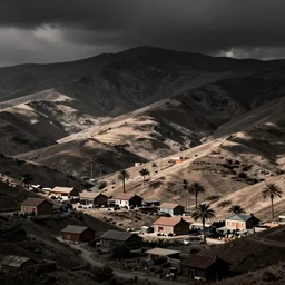 landscape of armenia quindio with small houses and some wax palms, flcl style, minimalist, japanese art, emo goth phone wallpaper