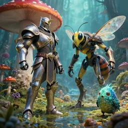 by chet zar and alexander jansson, visually stunning, cinematic, ultra realistic, hyper realism, 1 2 k, epic, octane render, unreal engine, vfx, maya, forbidden water mushroom : knights of the zodiac, armored goon : weaponized wasp, quicksand elemental : beaming sidekick, wee whelp : dragon egg
