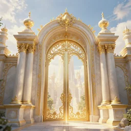 the gate to the eternal kingdom of cream, fantasy, digital art, hd, detailed.