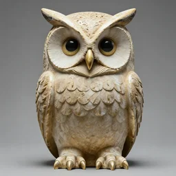 symmetrical detailed sculpture of an owl, made by Peter Max