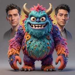 stylish colourful caricature - 3 d vfx art - of a monster, art style by zdzisaw beksinski & hsiao - ron cheng, character concept art, unreal engine render, digital illustration, sharp, intricate detail, volumetric light, ray tracing, soft light, claymation style, symmetric, acrylic on canvas, pinterest, artstation, behance,